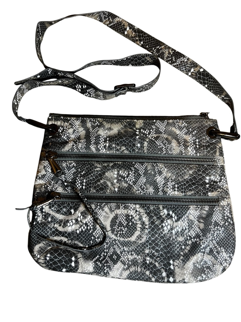 HOBO The Original Black and Gray Snake-Print Crossbody Bag